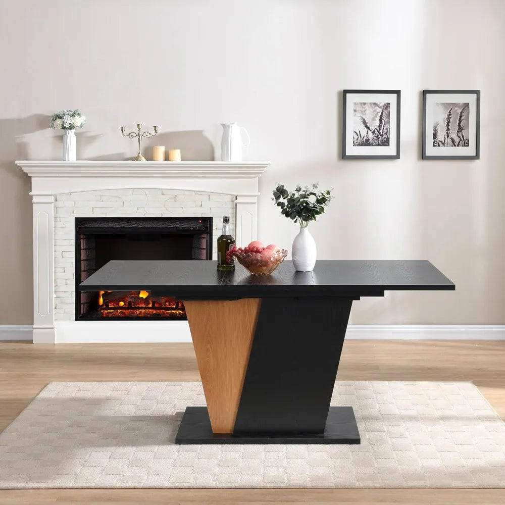 Extendable Dining Room Table for 4 6,46.5in-61.8in Modern Rectangular Table w/Heavy Duty Pedestal,Stor