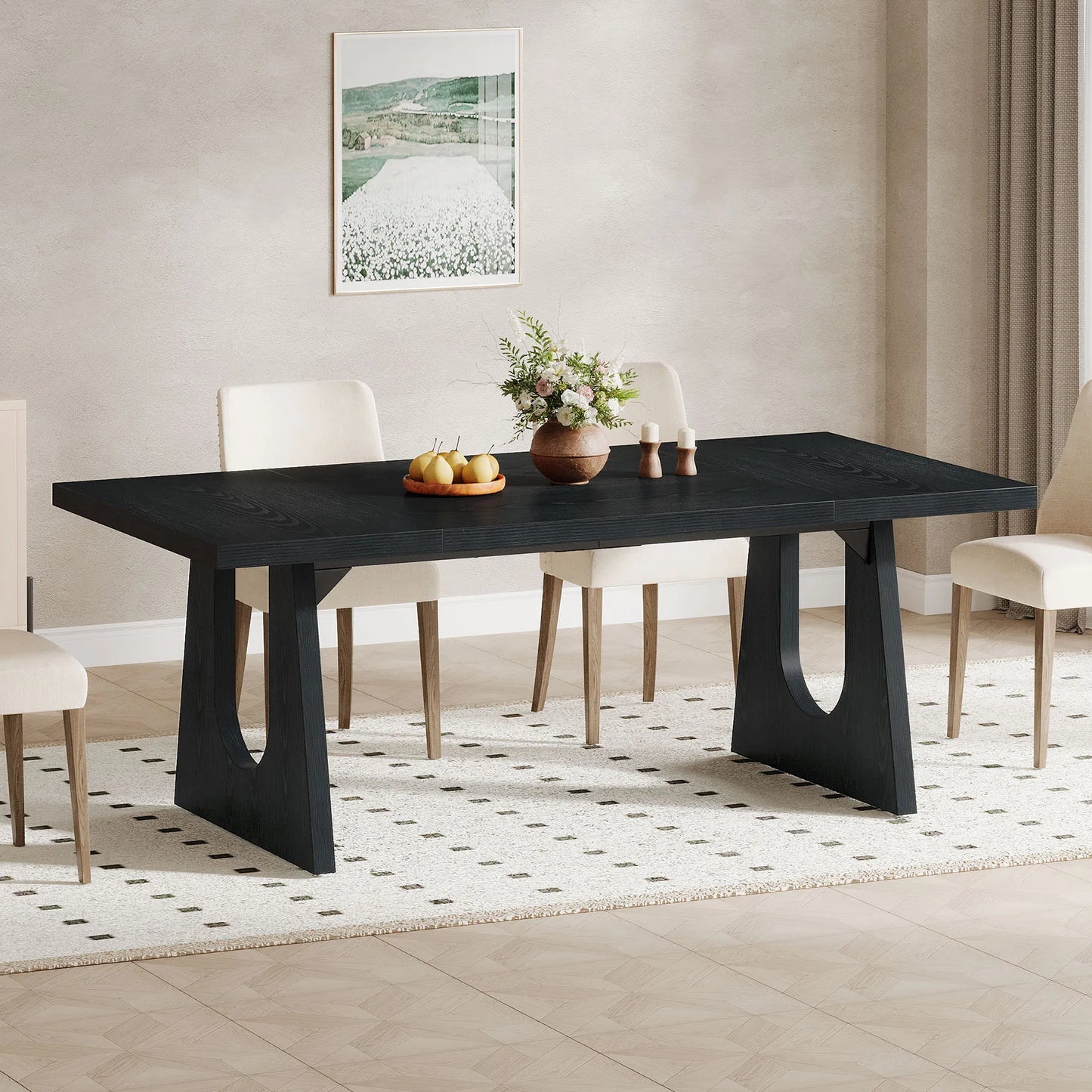 Tribesigns Large Dining Table for 6-8 People, 70.9-Inch Wood Rustic Rectangular Table with Black Wooden Legs