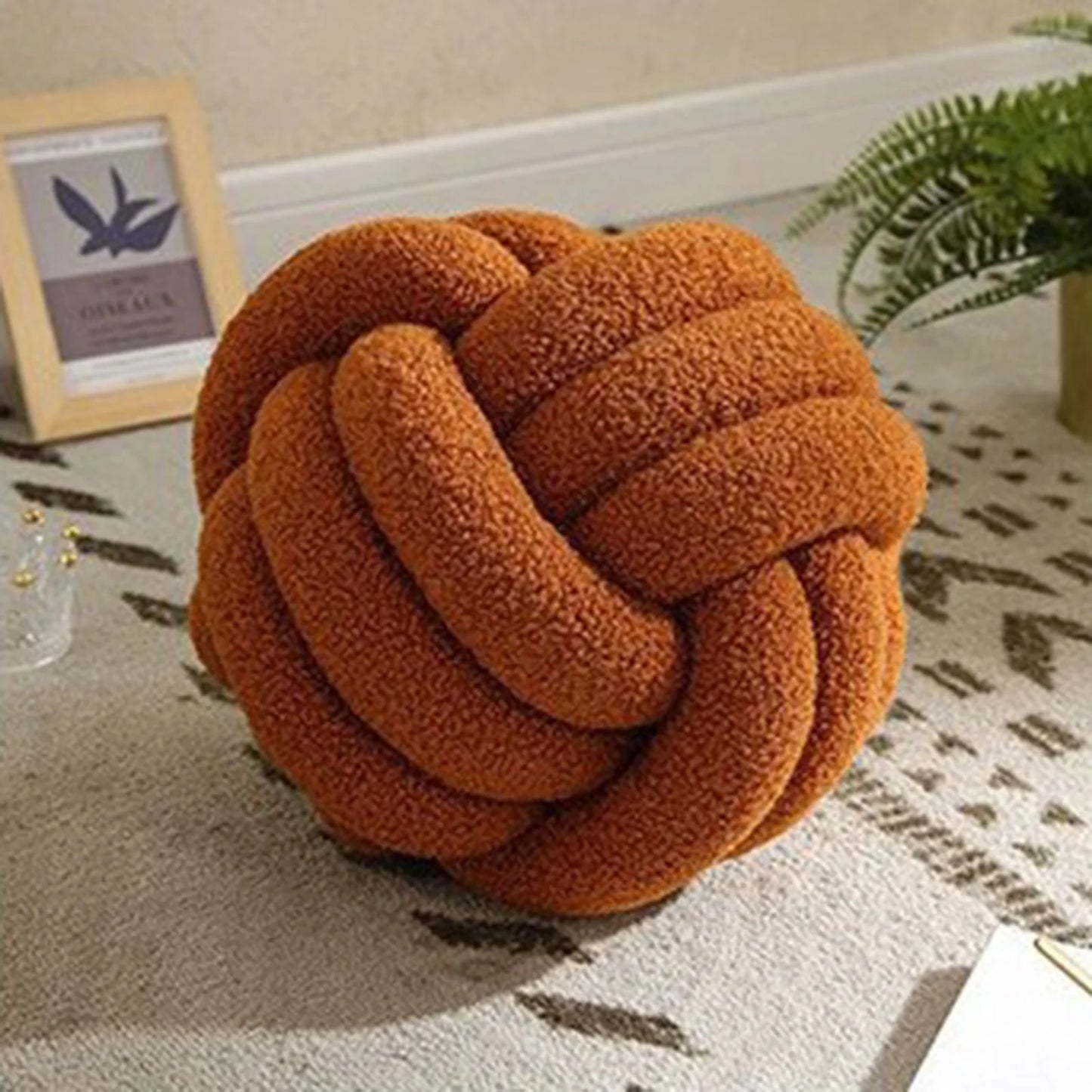 Knotted Ball Throw Pillow Ultra Soft Companionship Decorative Hand-woven Knotted Ball Lamb Velvet Sofa Cushion for Bathroom