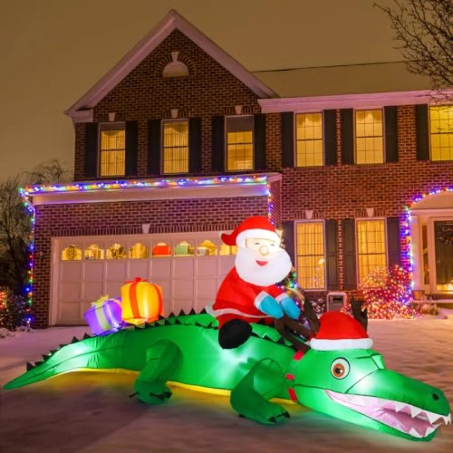 Shappy 6ft Large Inflatables Christmas Alligator Blow up Alligator LED Lighted Decorations