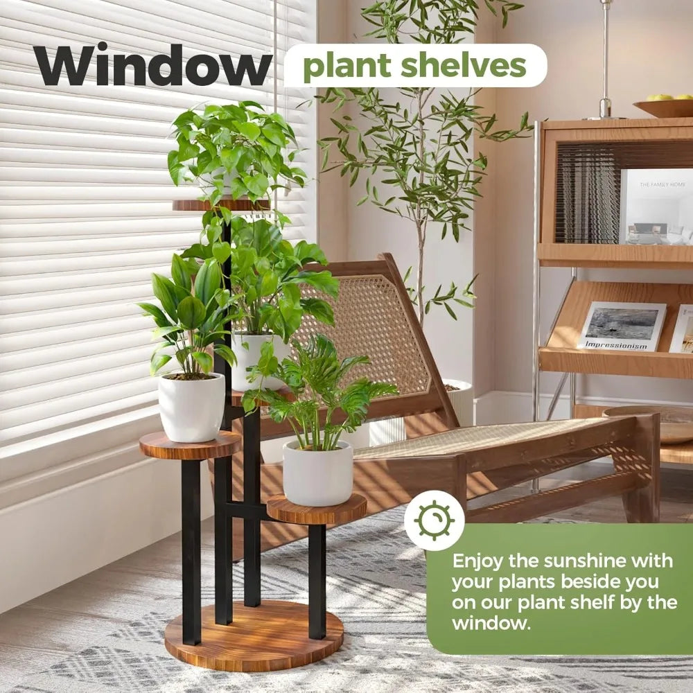 2025 NEW Bamworld Corner Plant Stand Indoor, 4 Tier Metal Plant Shelf for Multiple Plants, Tiered Small Round Flower Stand