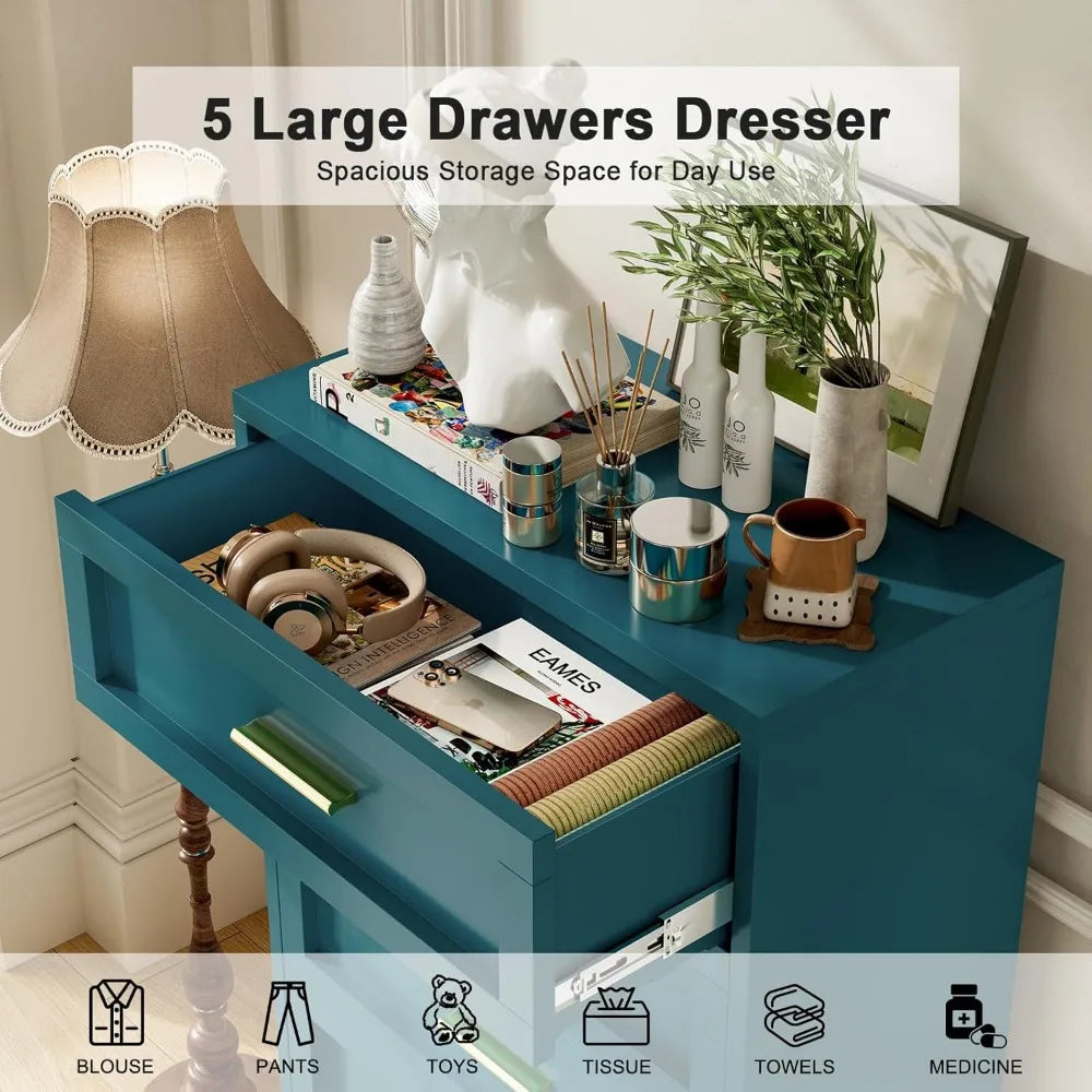 5-DrawerTall Metal Dresser for Bedroom