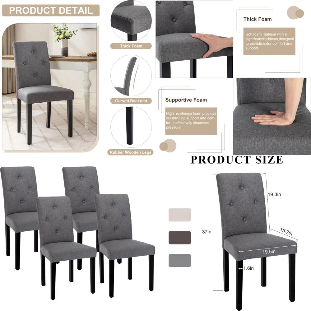 Modern Fabric Upholstered Dining Chairs Set of 4 with Solid Wood Legs and High Backs - Dark Gray