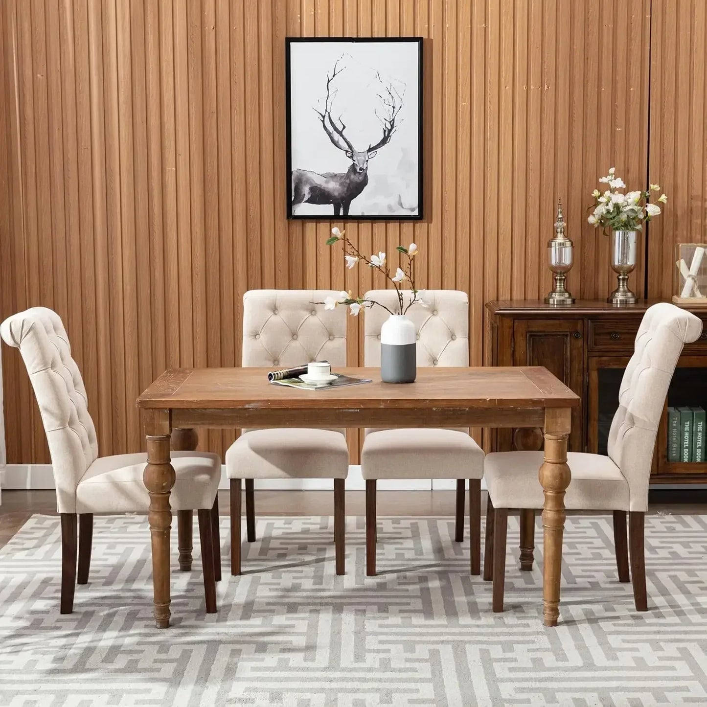 Tufted Dining Room Chairs Set of 2, Accent Parsons Diner Chairs Upholstered Fabric - Beige