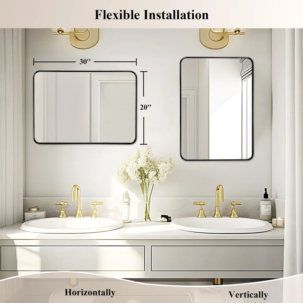 High Definition Rectangular Bathroom Mirror 20x30 Inch Wall Mounted Explosion Proof Metal Frame Easy Installation Modern Design
