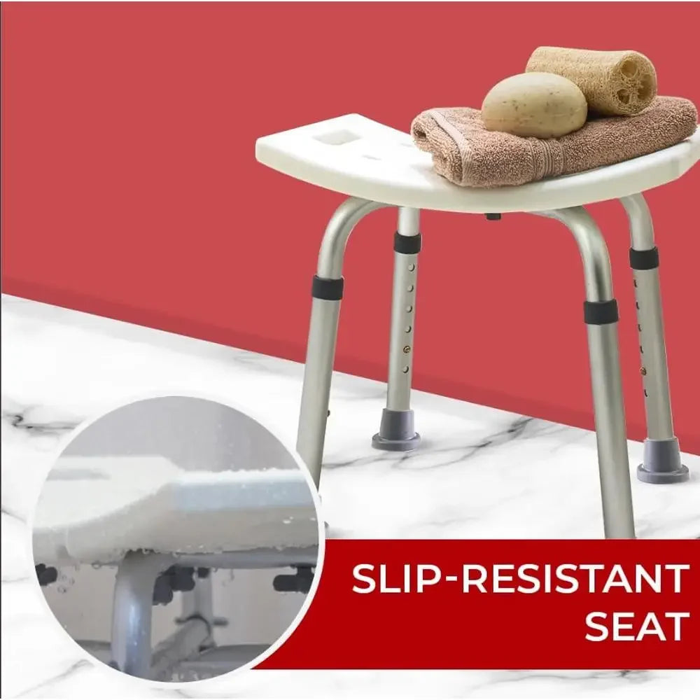 Adjustable Heavy Duty Shower Chair Safety Handicap Stool Supports 350lbs Height Adjustable Stable Design Easy Assembly Aluminum