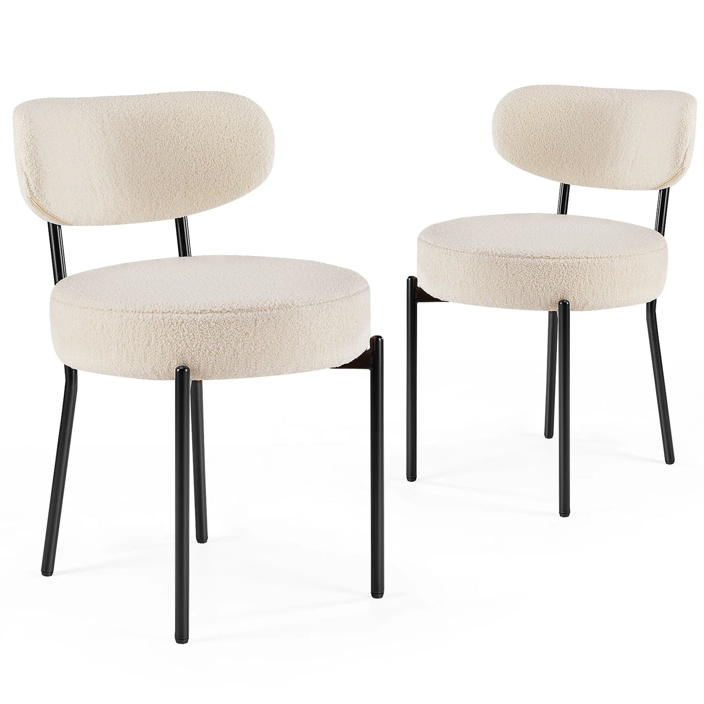 Ergonomic Round Dining Chairs Set of 2 Plush Fabric Kitchen Chairs with Curved Backrest Metal Legs For Living Room