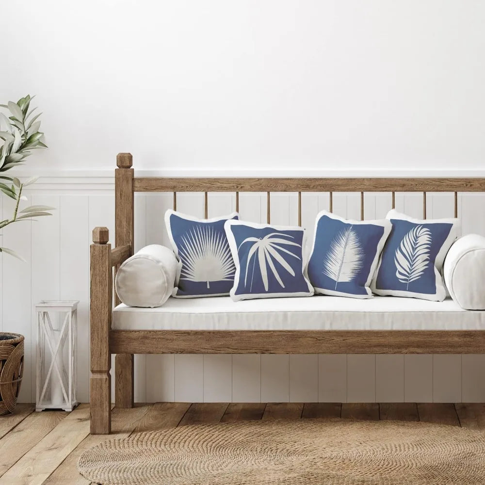 Bold Blue White Modern Botanical Leaf Shapes Design by Susan Jill Throw (Set of 4) Pillow, 18 x 18