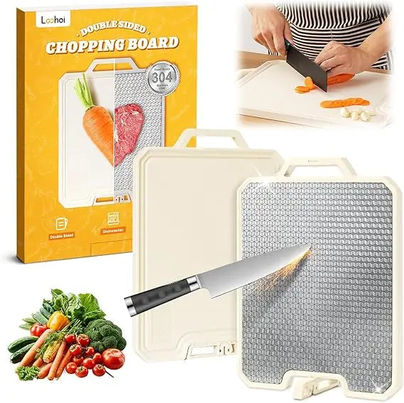 Stainless Steel Cutting Boards for Kitchen,Double Side Food Grade Chopping Board,Stainless Steel and Wheat Straw PP,Dishwasher S