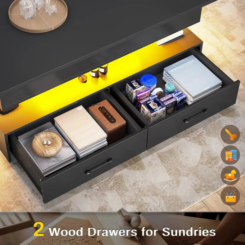 40" Lift Top Coffee Table with Storage ,2 Drawers & LED Light for Dining