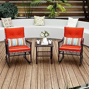 3-Piece Patio Furniture Set, 2wickerOutdoor Rocking Chairs with Rattan Coffee Table