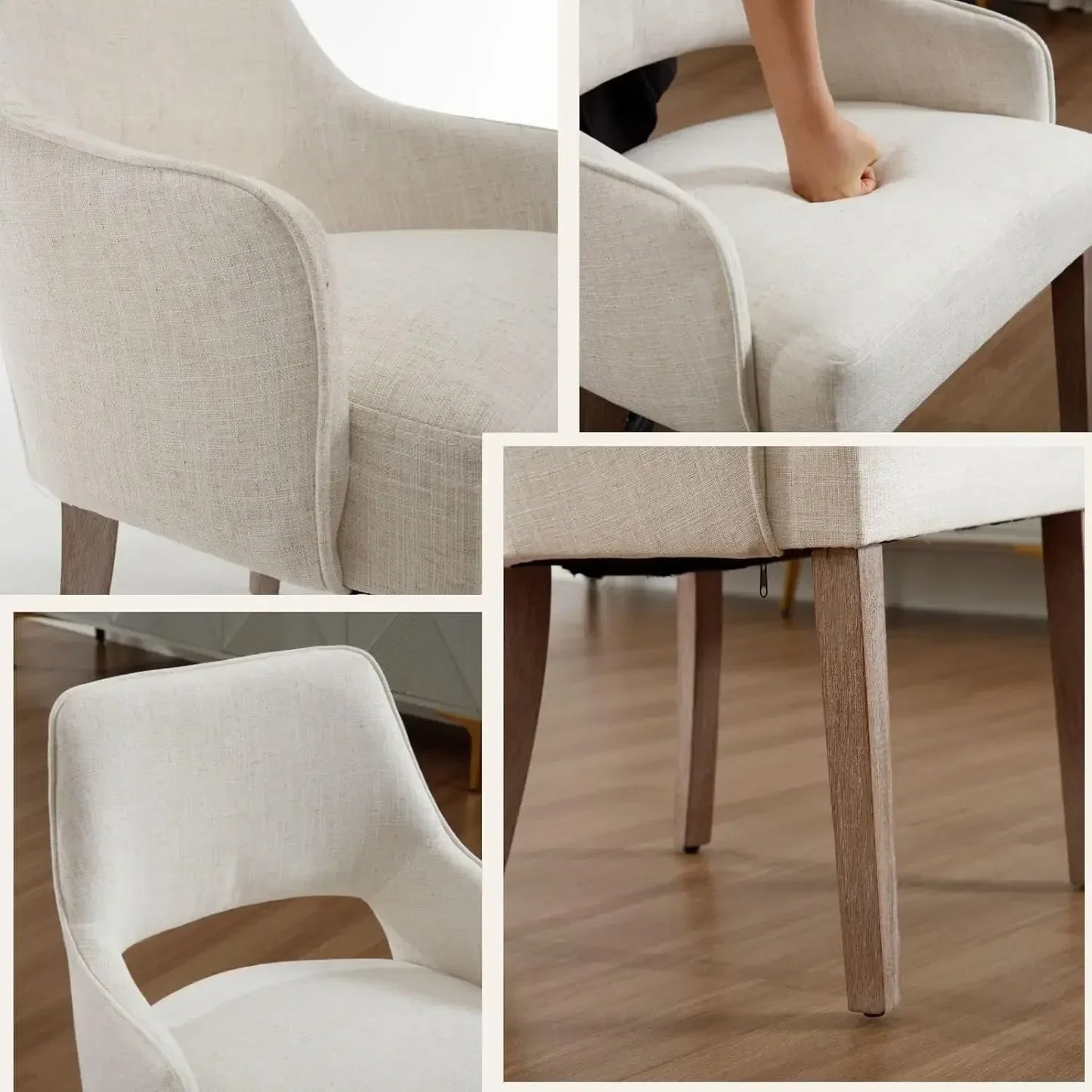 Linen Dining Chairs Set of 6 Upholstered Accent Chairs Side with Wood Legs for Living Room/Dining Room/Bedroom/Restaurant, Cream