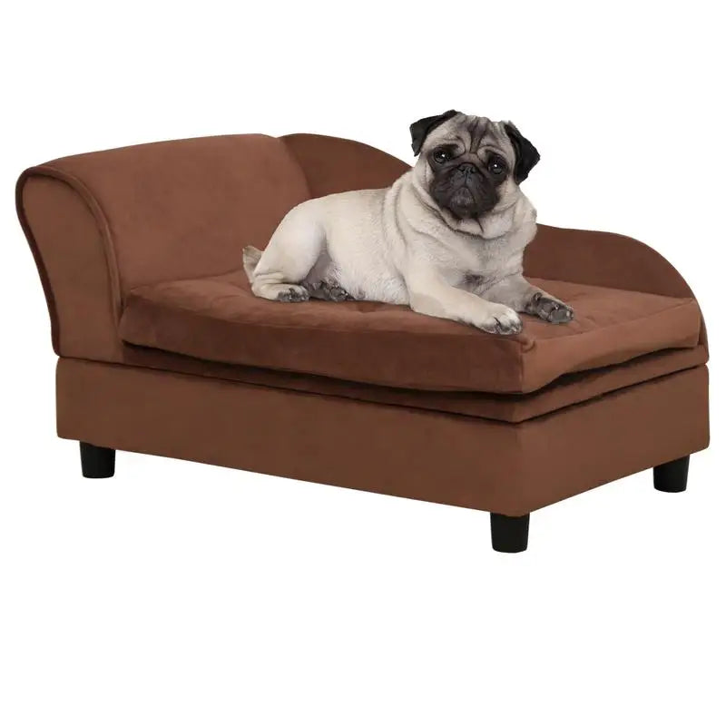 Small Breeds Luxury Dog Bed with Hidden Storage, 3" Foam Couch, Modern Pet Furniture, Brown Color