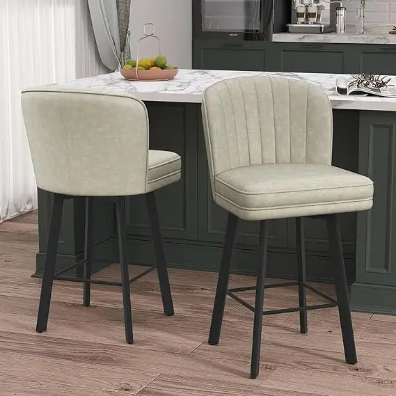 Swivel Counter Height Bar Stools Set of 2, 26'' Modern Barstools with Backs and Metal Legs, Upholstered Bar Chairs, Beige, Fabri
