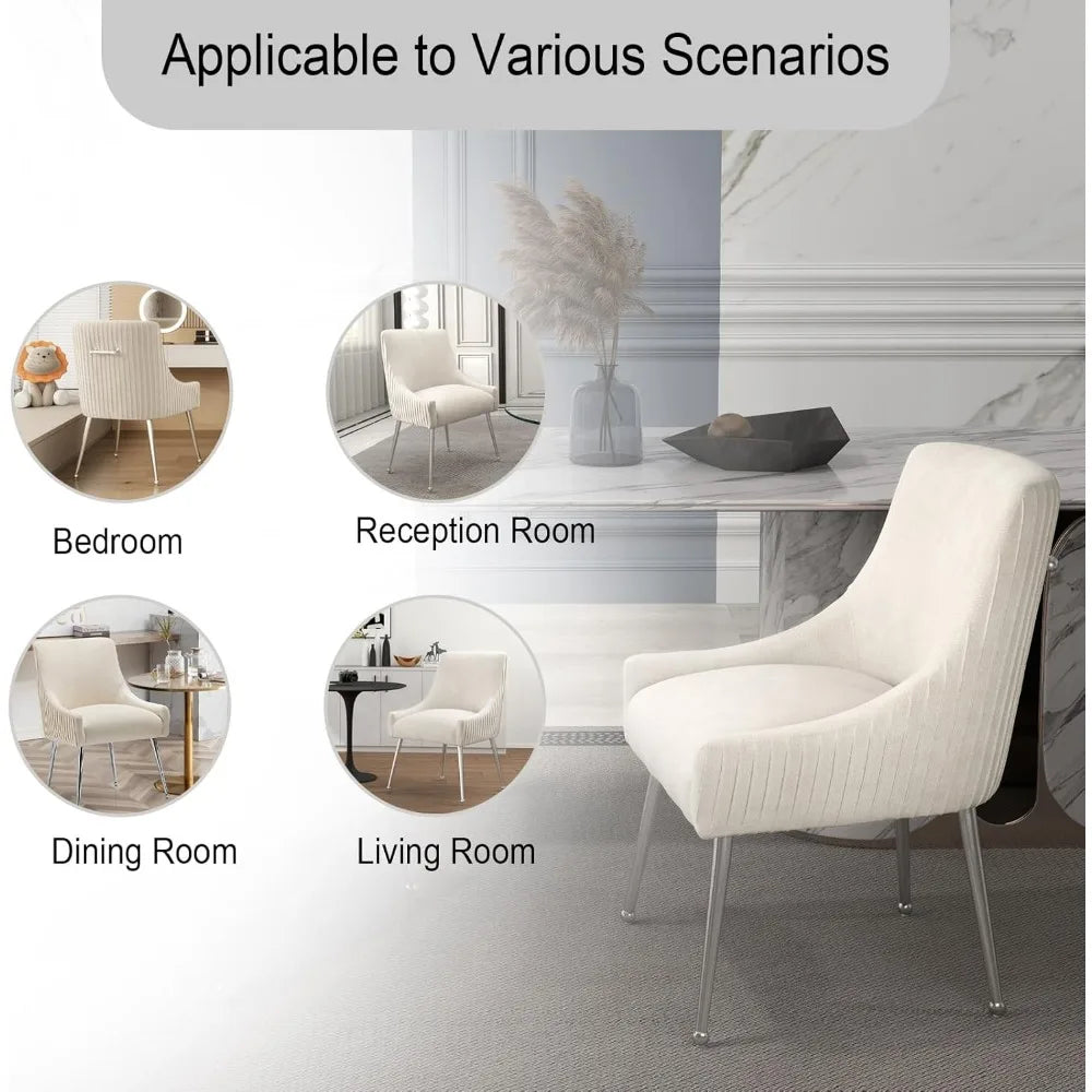 Dining Chairs Modern Style Velvet Upholstered Accent Chair Vanity Chair with Vertical Bar Tufted Chair with Silver Legs Set of 6