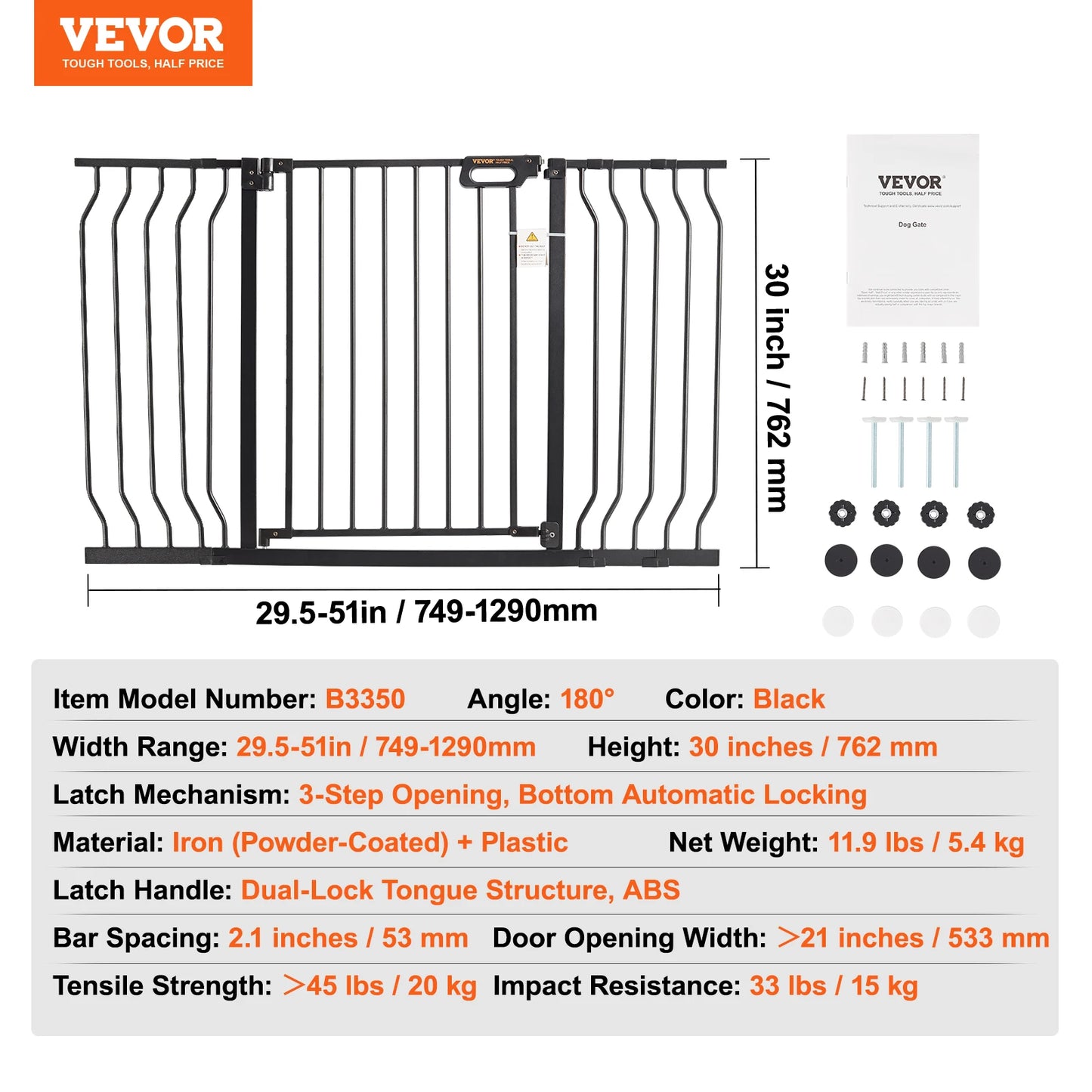 SucceBuy Gate 28/30/36 Inches High Dog Gate Easy Step Walk Thru Child Pet Security Pressure Mount Kit Wall Cups Doorways