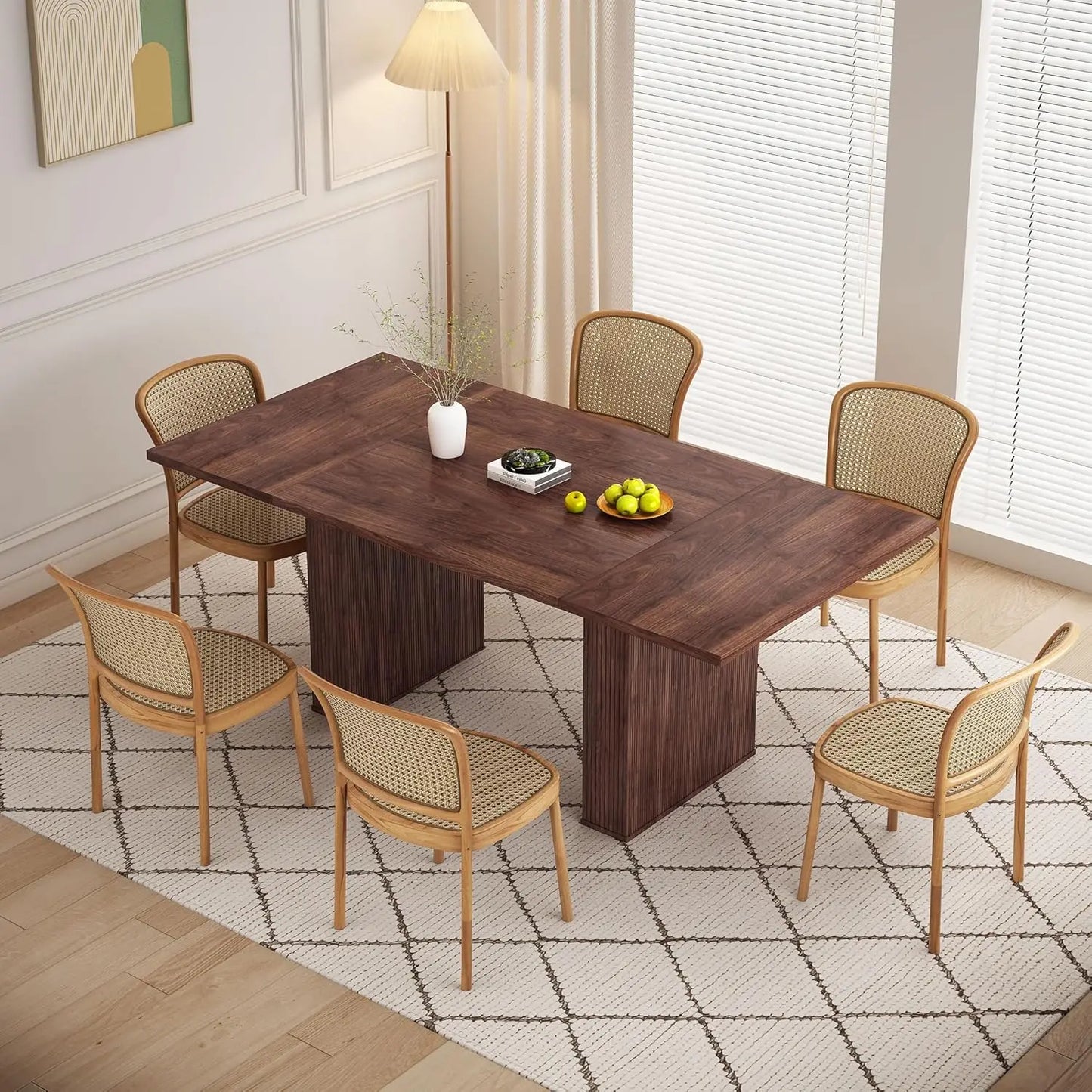 78 Inch Rectangular Dining Table for 6 to 10, Farmhouse Fluted Dining Kitchen Table, Modern Wood Long Dining Table
