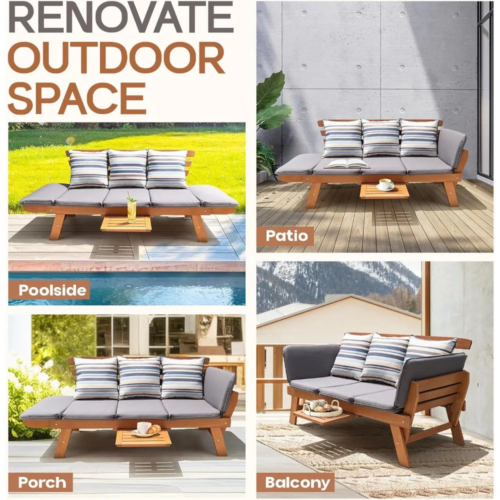 Outdoor Sofa, 750lbs Capacity Patio Couch with Folding Armrest & Coffee Tray
