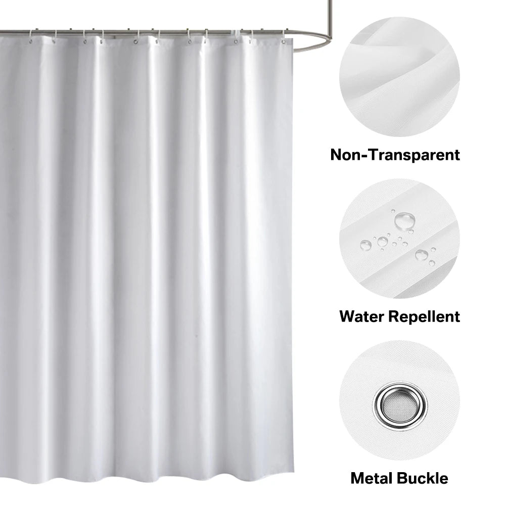 Heavy Duty Solid Shower Curtain Fabric Waterproof Bathroom Curtain Long Stall Size 230CM Black White Grey Brown Blue Color