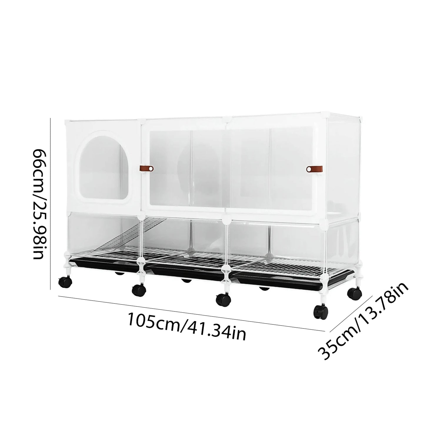 2-Tier Bunny Cage Indoor with Pull Out Tray Clear Panel Critter Cage with Wheels 105x35x66cm for Indoor Animal Chinchillas