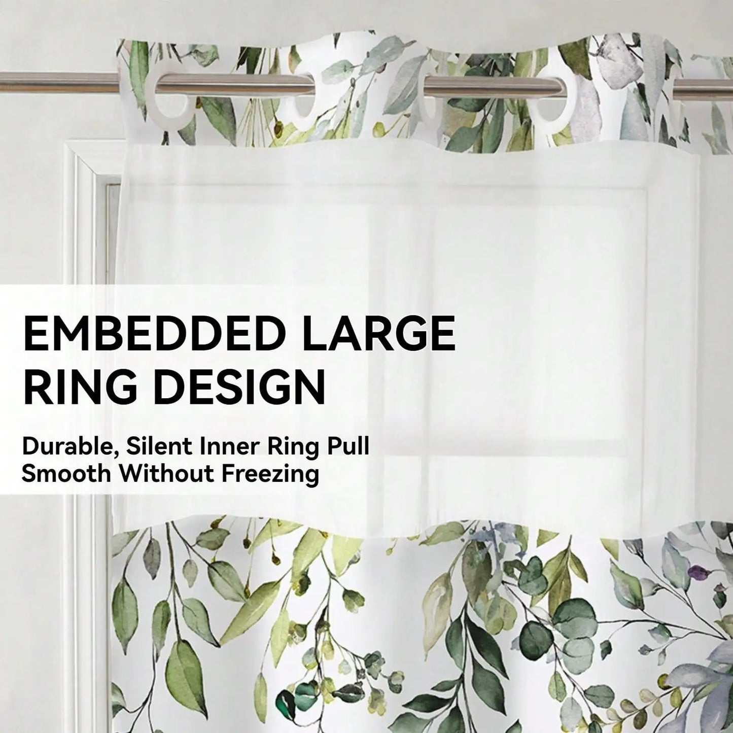 Plants Pattern No Hook Waterproof Shower Curtain, Removable