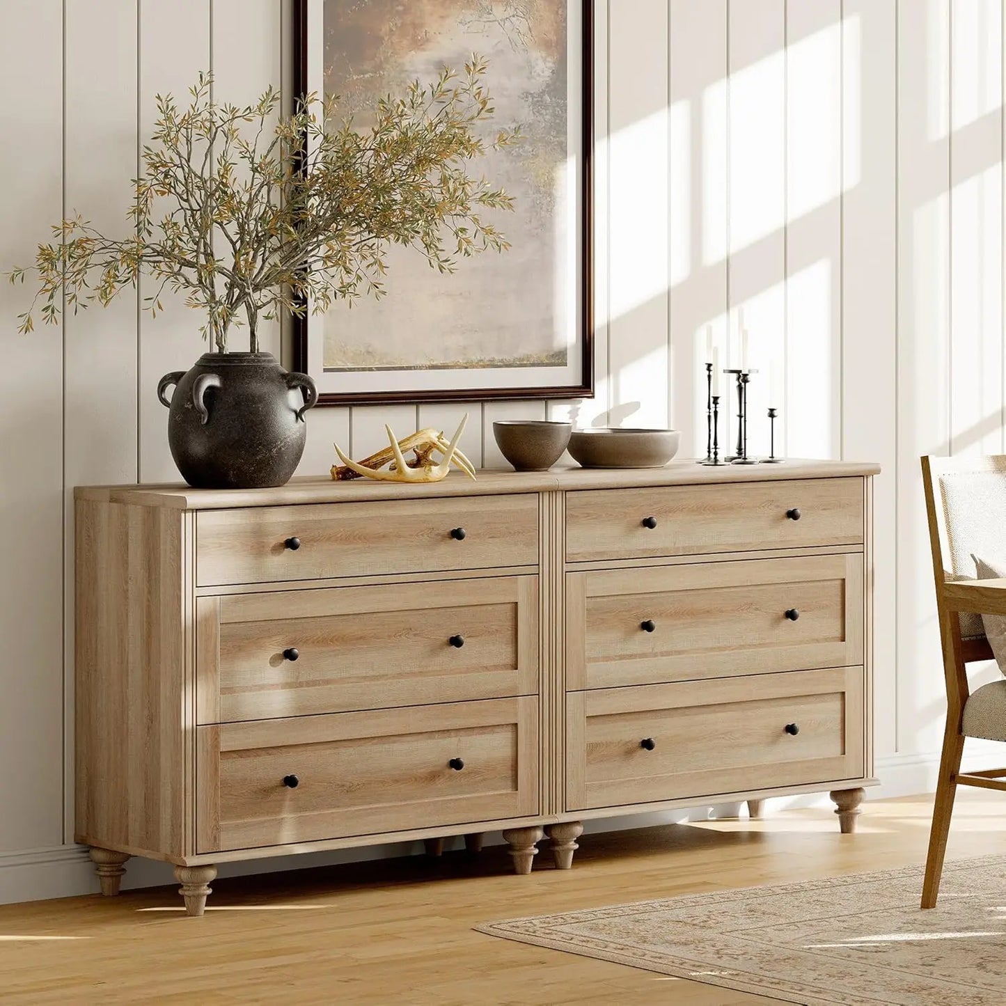 6 Drawer Mid Century Modern Oak Dresser for Bedroom