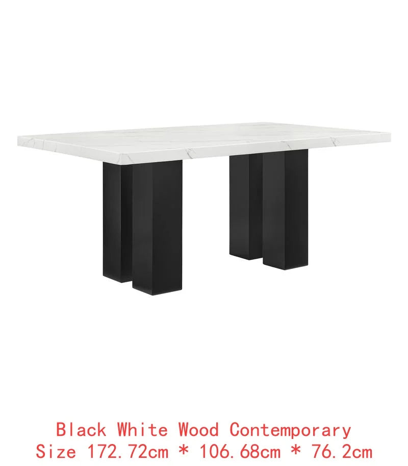 6-Pc Dining Set, White Rectangular Marble Tabletop, Dark Finish Base, Upholstered Chairs & Bench, Soft table