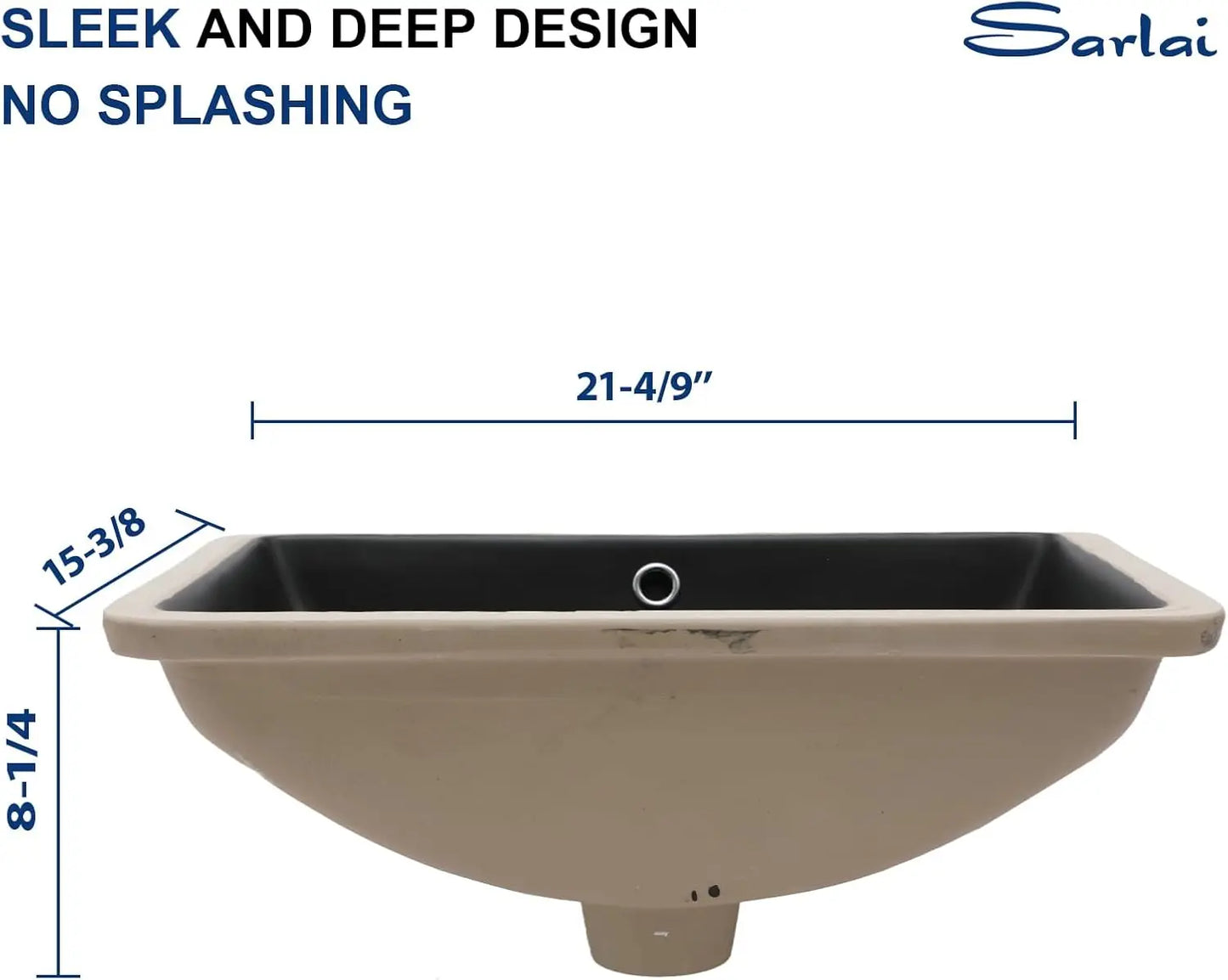 Modern Ceramic Undermount Bathroom Sink 21x15 Inch Rectangular Vessel Vanity Basin with Overflow