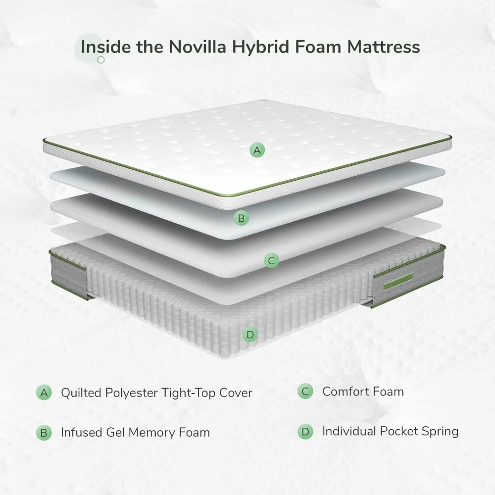 Hot Sale. 12Inch Hybrid Pillow Top King Size Mattress in a Box w/Gel Memory Foam&Individually Wrapped Pocket Coils Innerspring
