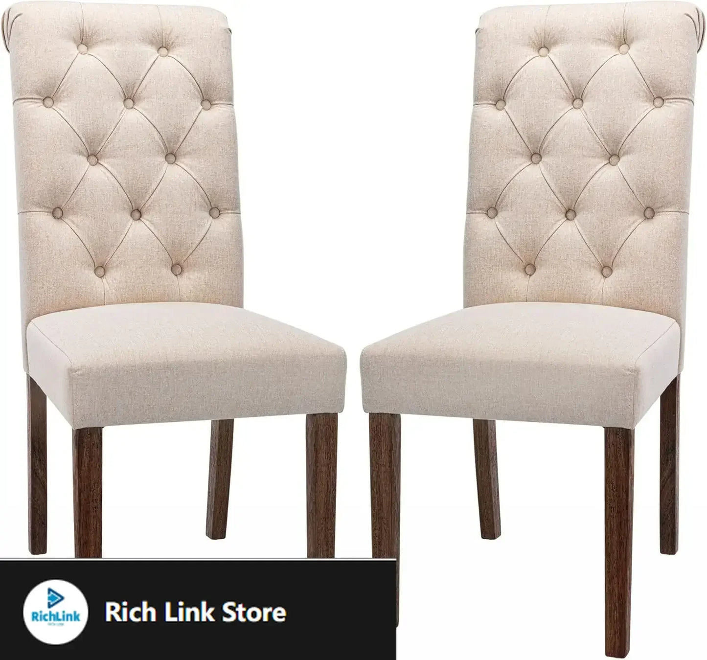 Tufted Dining Room Chairs Set of 2, Accent Parsons Diner Chairs Upholstered Fabric - Beige