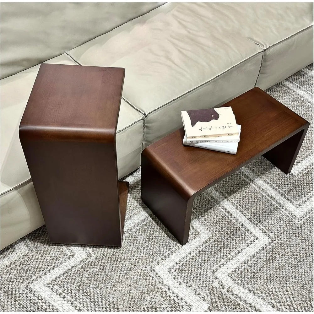 Solid Wood End Table For Couch C Shaped Mini Sofa Side Table For Small Narrow Spaces Wooden Nightstand For Living Room Bedroom