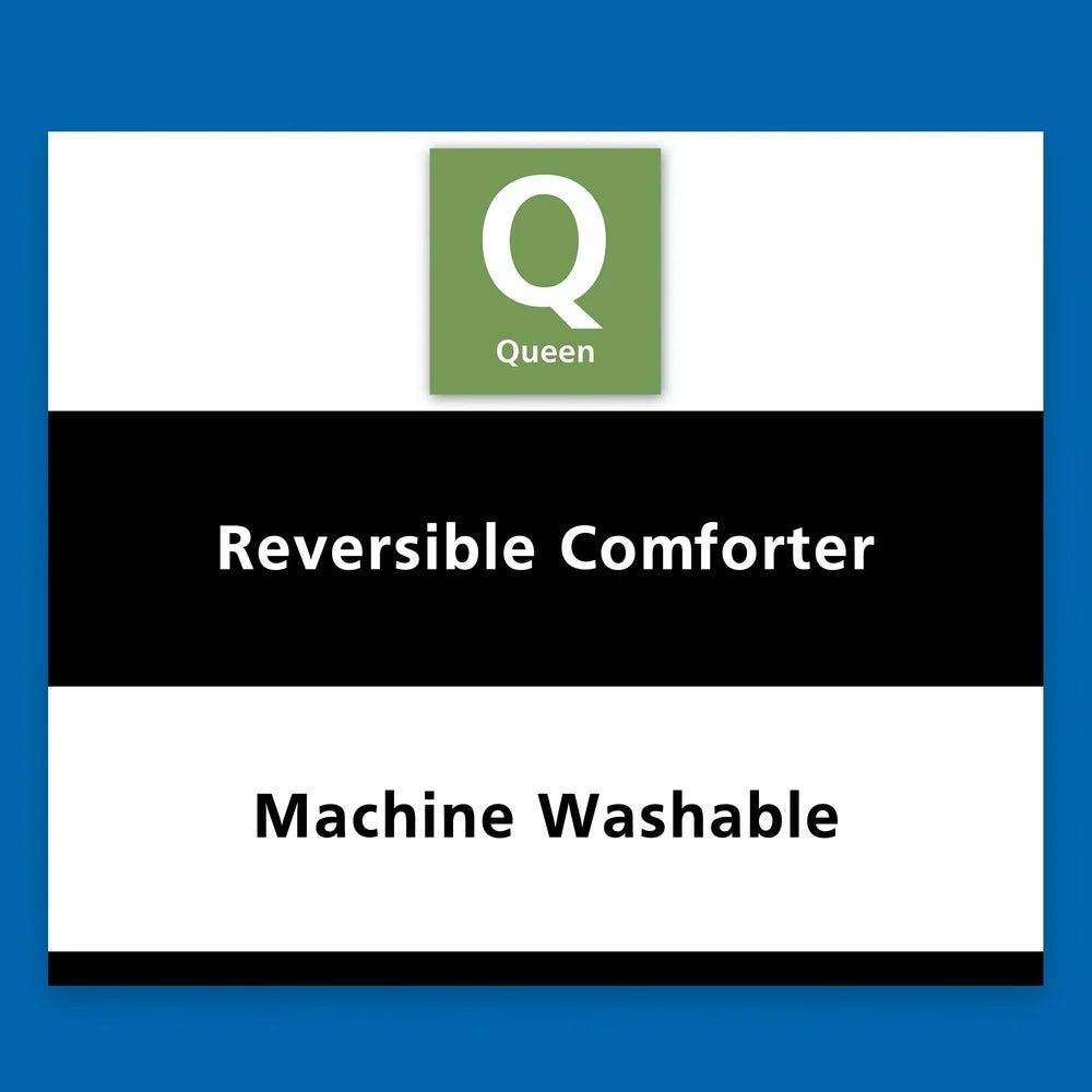 7 Piece Reversible Bed in a Bag Comforter Set with Sheets Pillowcases Shams Fitted Flat Queen Size Machine Washable Polyester