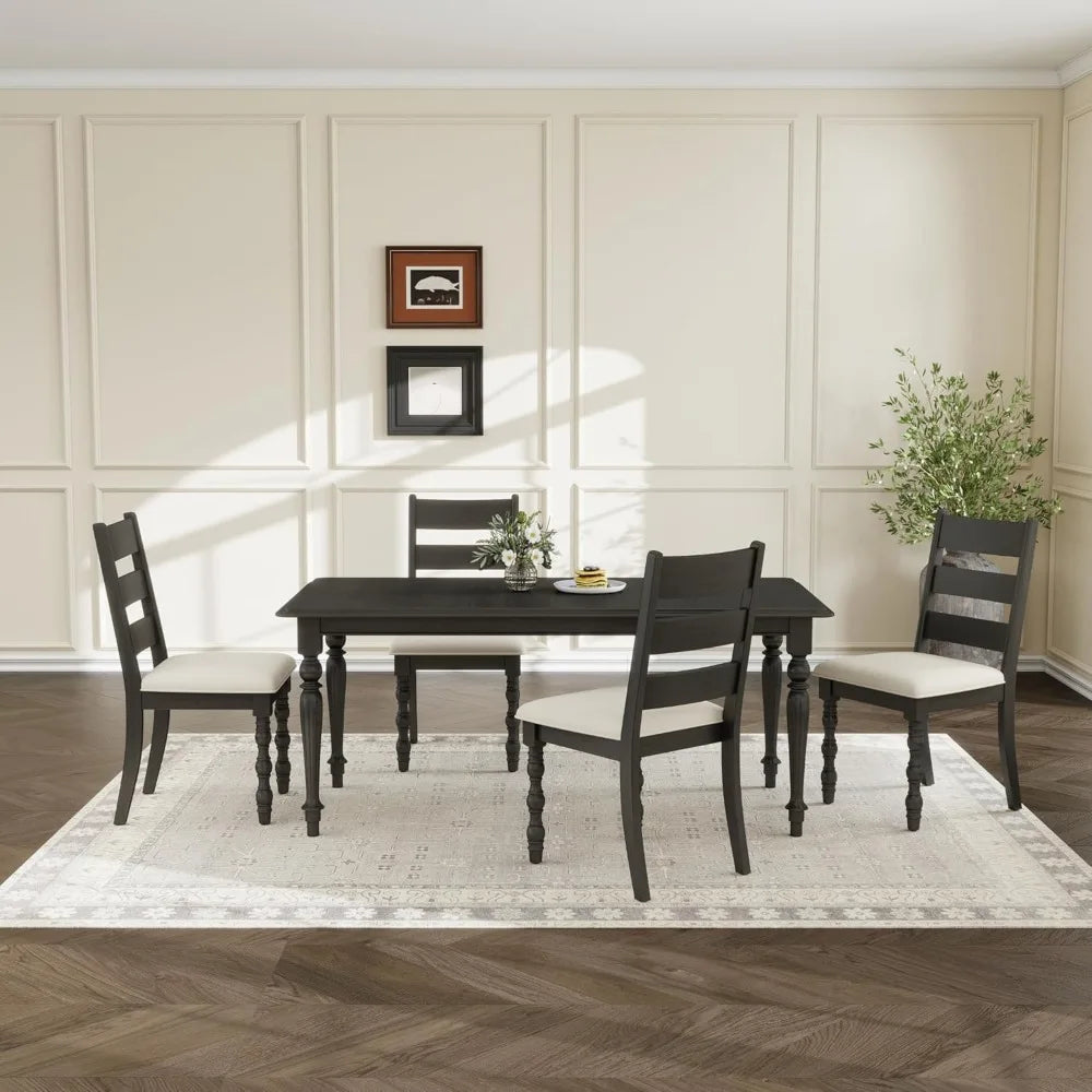 4-Piece Farmhouse Dining Chair Set, Solid Wood Frame , Modern Armless Chenille Fabric Upholstered