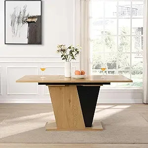 Extendable Dining Room Table for 4 6,46.5in-61.8in Modern Rectangular Table w/Heavy Duty Pedestal,Stor