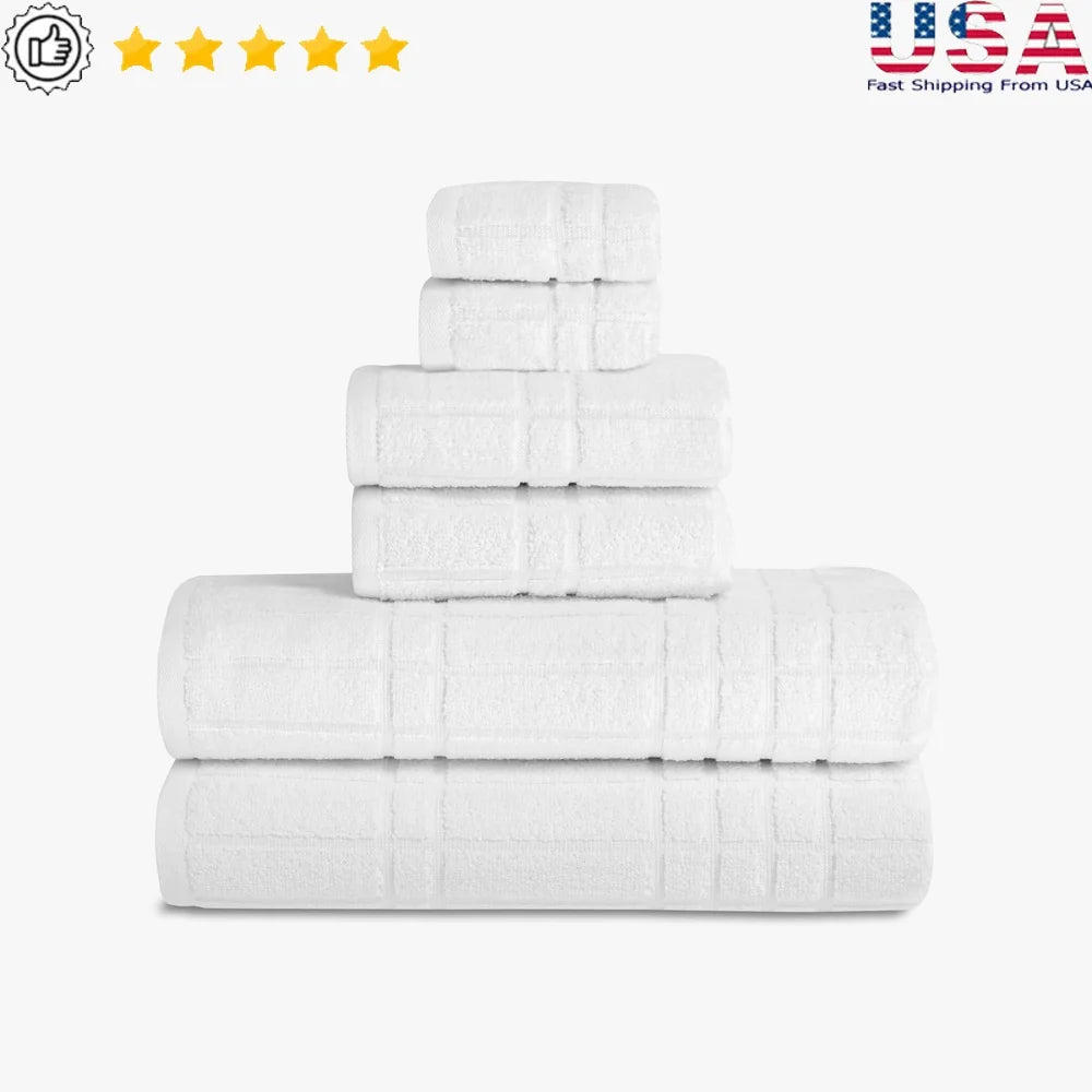 6-Piece Cotton Towel Set Soft Absorbent Bath Towels Hand Towels Washcloths