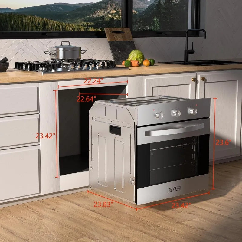 home.24 inch Electric Single Wall Oven with 6 Cooking Funcitons, Built-in Convection System with Mechanical Knob Control,