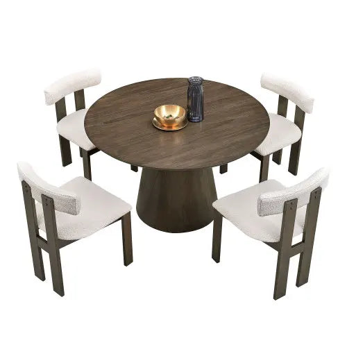 47.24 inch dining table, circular modern style, medium density fiberboard wood, with sturdy cylindrical base