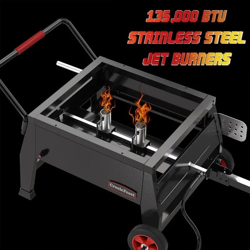 150 QT Crawfish Boiler, Outdoor Double Sack Propane Gas Cooker with Folding Cylinder Mounting Bracket and Stirring