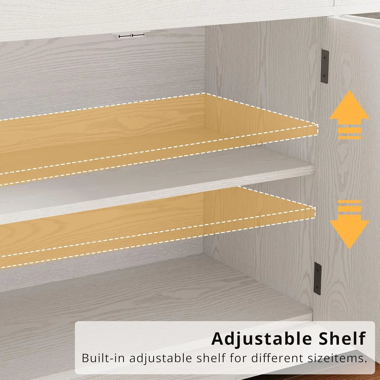 Buffet Cabinet with Storage, Sideboard Storage Cabinet, Natural Wood, Kitchen Cabinet with Drawers & Doors, White