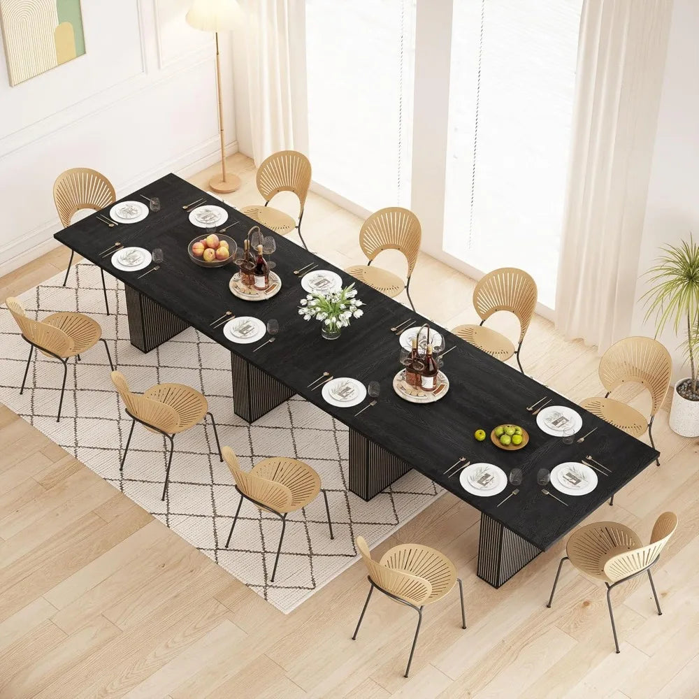 78 Inch Rectangular Dining Table for 6 to 10, Farmhouse Fluted Dining Kitchen Table, Modern Wood Long Dining Table