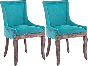 Modern Dining Chairs Set of 2 - High Back Upholstered Fabric Chairs with Solid Wood Legs for Dining Room