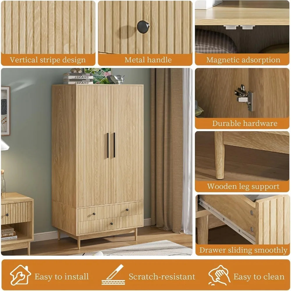 Armoire Wardrobe Closet, with Drawers , Wardrobe Cabinet with Hanging