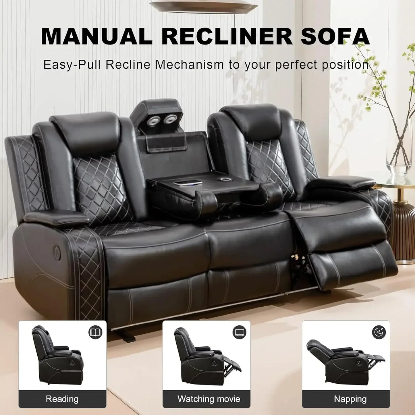 Hot salesPower Living Room Furniture Sets,Electric Recliner Chair with LED Light,Sectional Sofa Loveseat with Wireless Charging