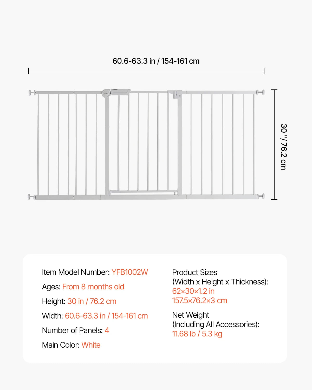 SucceBuy Gate 28/30/36 Inches High Dog Gate Easy Step Walk Thru Child Pet Security Pressure Mount Kit Wall Cups Doorways