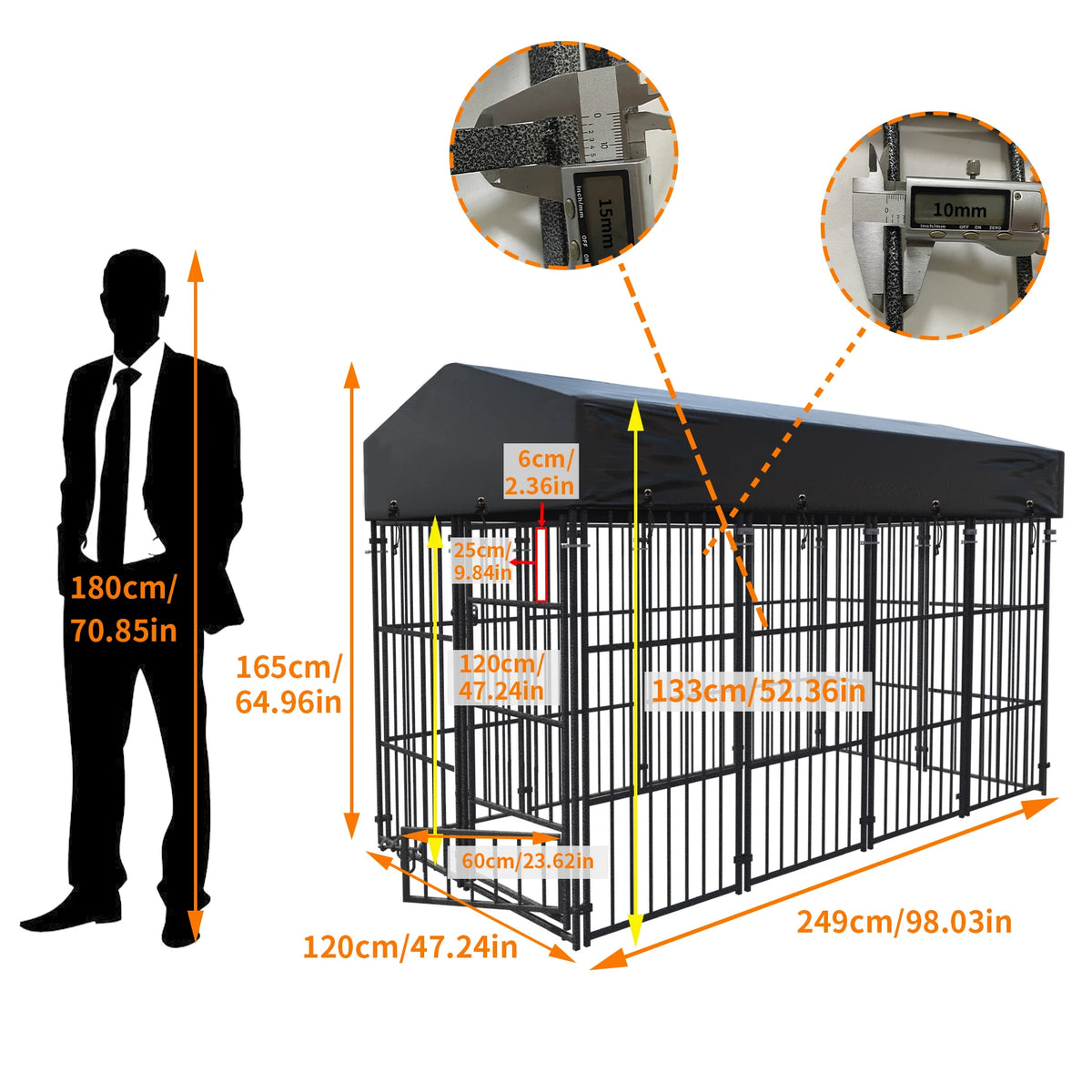 Heavy Duty Large Dog Kennel Pet Welded Metal Playpen Animal Cage with Roof Cover Pet Run Enclosure Playpen House Outdoor Indoor