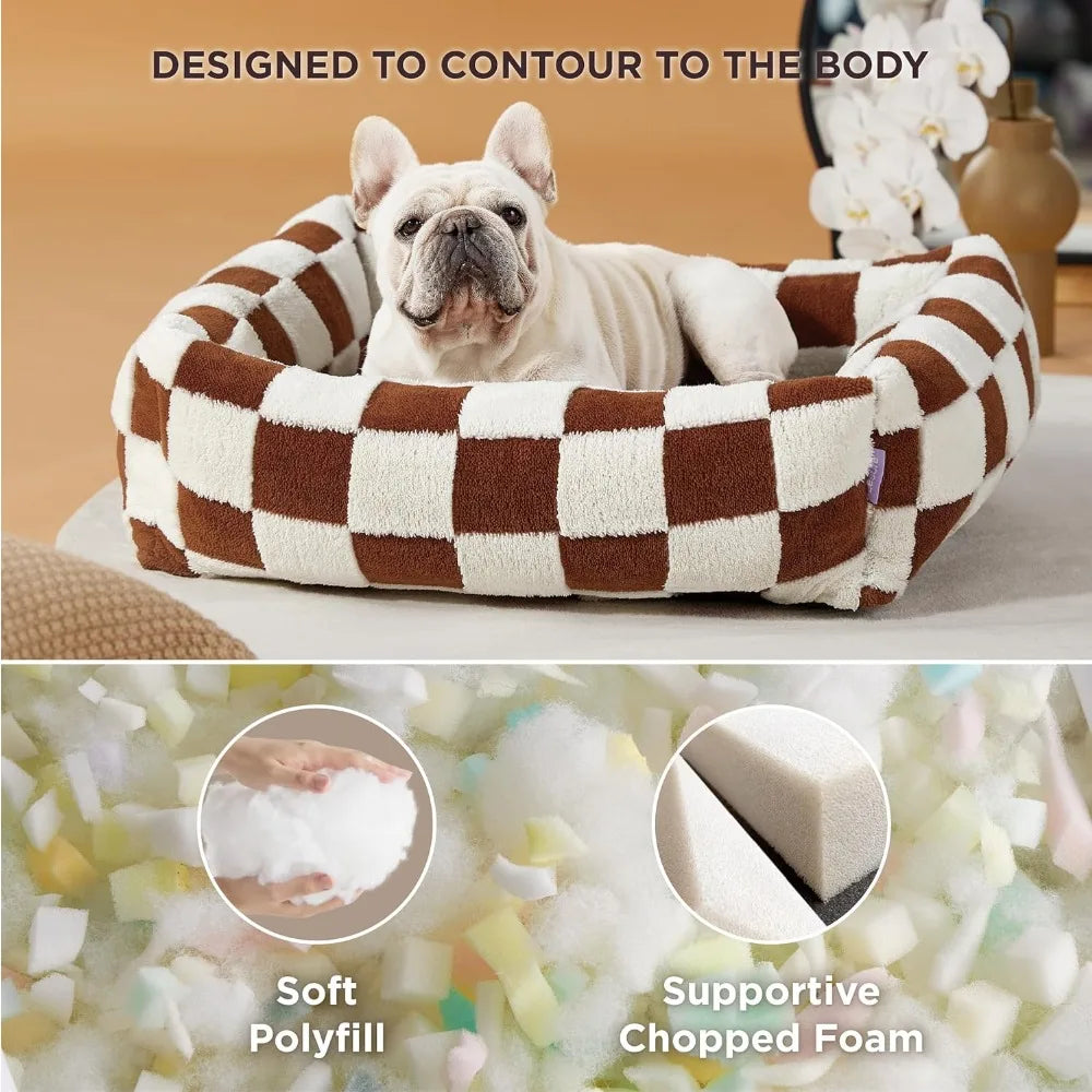 Lesure Cute Dog Bed for Medium Dogs - Washable Pet Beds,Cozy Rectangle Orthopedic Sofa with Jacquard Shaggy Plush & Anti Slip Bo