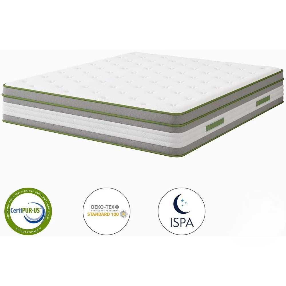 Hot Sale. 12Inch Hybrid Pillow Top King Size Mattress in a Box w/Gel Memory Foam&Individually Wrapped Pocket Coils Innerspring