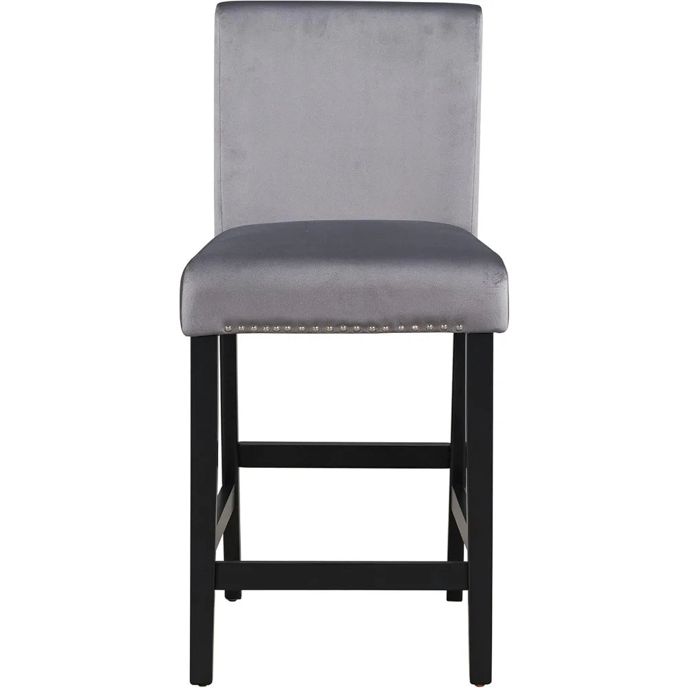 Modern Counter Height Dining Table Set for 4, Faux Marble Top Square Dining Table with 4 Velvet Upholstered Chairs, 5 Piece Coun