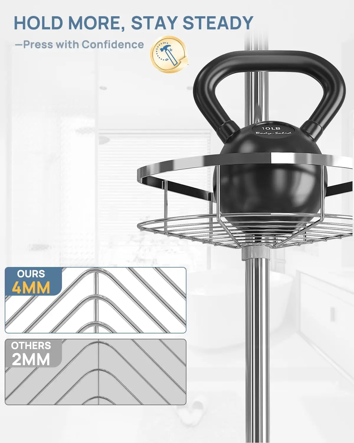 Rustproof Shower Corner Caddy Organizer for Bathroom 4 Adjustable Shelves with Tension Pole for Bathtub Shampoo Accessories
