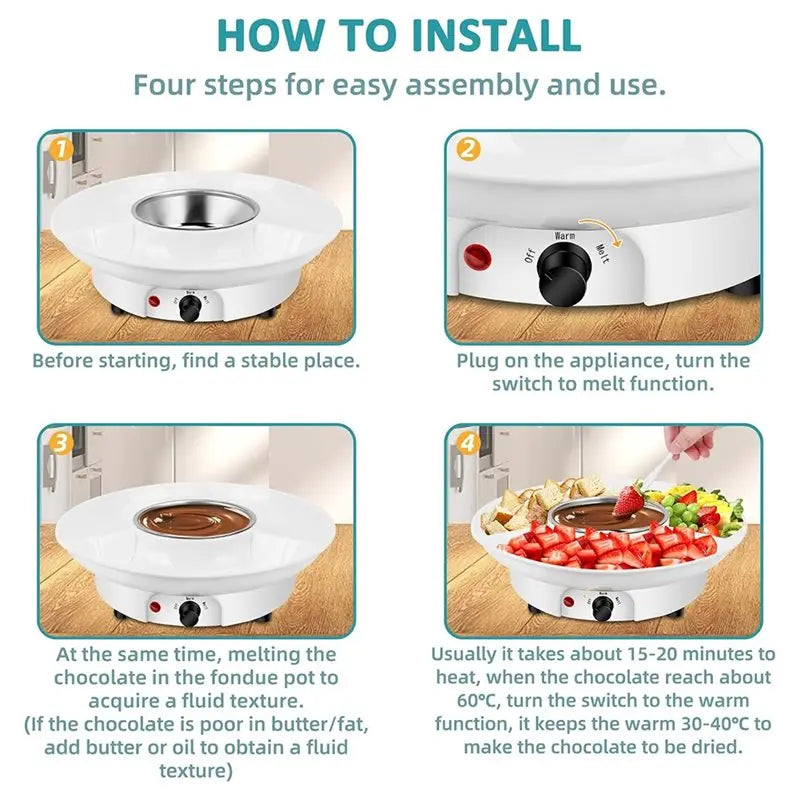 CKFAM-MINI Electric Chocolate Melting Pot For Milk Chocolate, Cheese, Butter, Candy(Coffee) Warmer Machine Fondue Set EU Plug